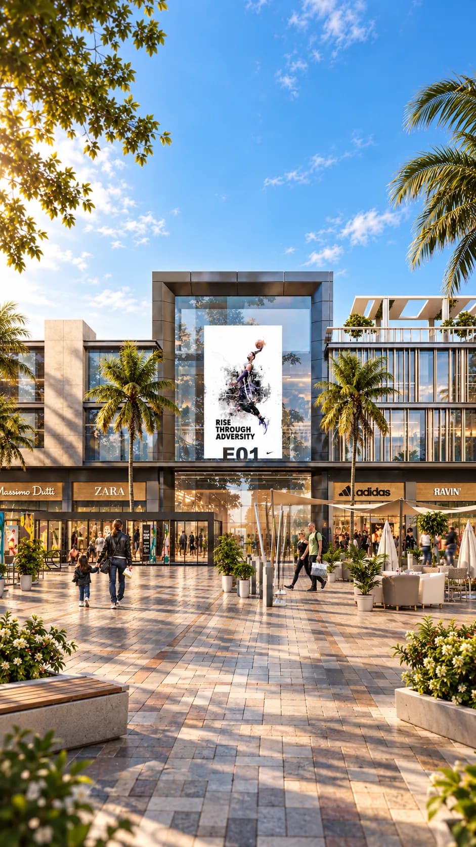 Close-up view of the retail entrance featuring contemporary design elements and premium finishing.